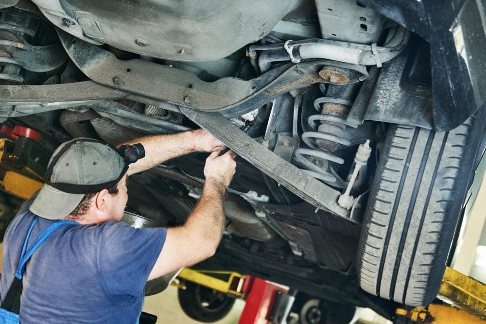 Vehicle suspension components ready for inspection